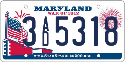 MD license plate 3AD5318