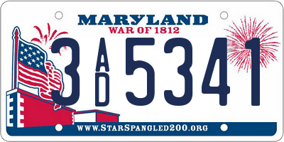 MD license plate 3AD5341