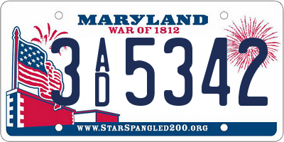MD license plate 3AD5342