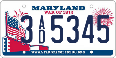 MD license plate 3AD5345