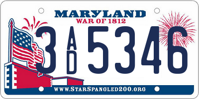 MD license plate 3AD5346