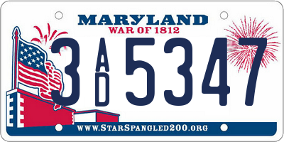 MD license plate 3AD5347