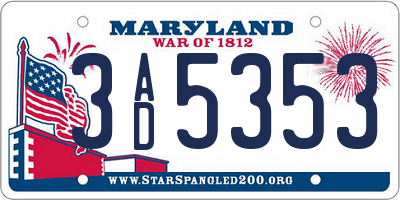MD license plate 3AD5353