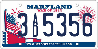 MD license plate 3AD5356