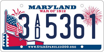MD license plate 3AD5361