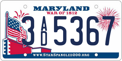 MD license plate 3AD5367