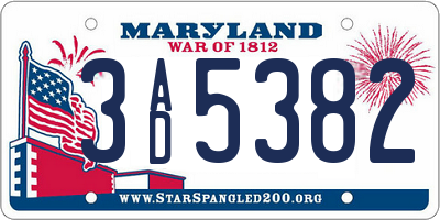MD license plate 3AD5382