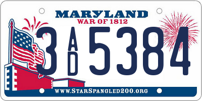 MD license plate 3AD5384