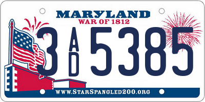 MD license plate 3AD5385