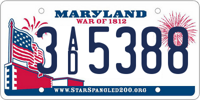 MD license plate 3AD5388