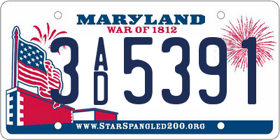 MD license plate 3AD5391
