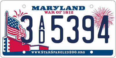 MD license plate 3AD5394
