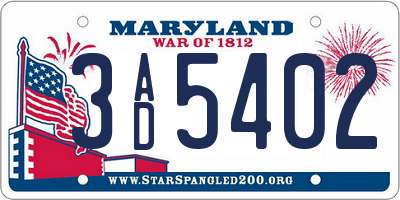 MD license plate 3AD5402