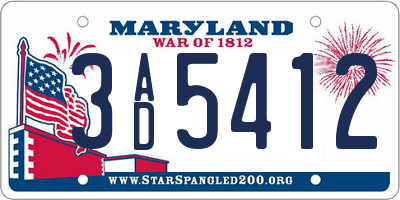 MD license plate 3AD5412