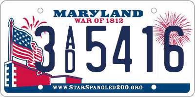 MD license plate 3AD5416