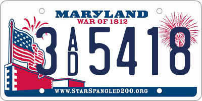 MD license plate 3AD5418