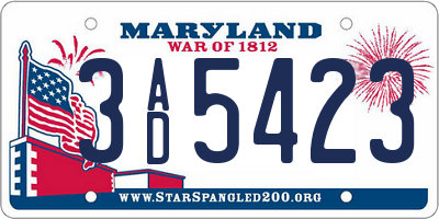 MD license plate 3AD5423