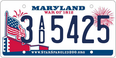 MD license plate 3AD5425