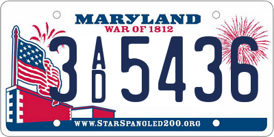 MD license plate 3AD5436