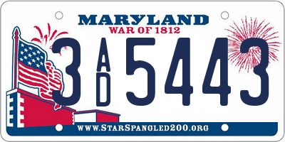 MD license plate 3AD5443
