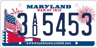 MD license plate 3AD5453
