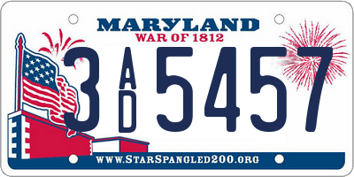 MD license plate 3AD5457
