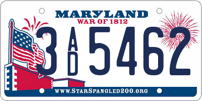MD license plate 3AD5462