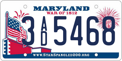 MD license plate 3AD5468