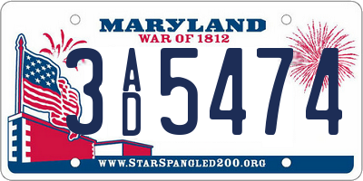 MD license plate 3AD5474