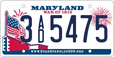 MD license plate 3AD5475