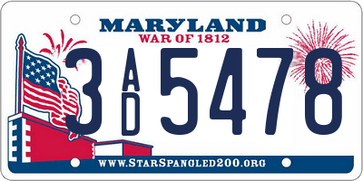 MD license plate 3AD5478