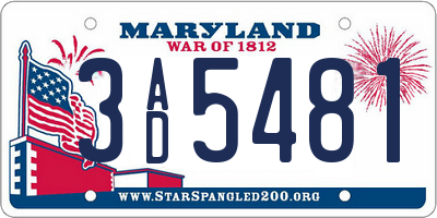 MD license plate 3AD5481