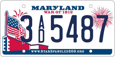 MD license plate 3AD5487