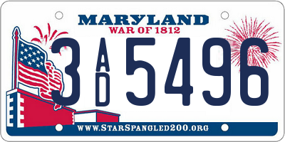 MD license plate 3AD5496