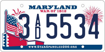 MD license plate 3AD5534