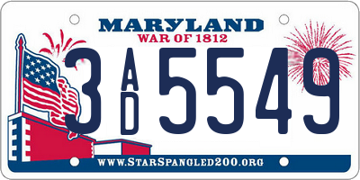 MD license plate 3AD5549