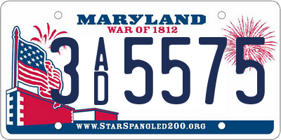 MD license plate 3AD5575