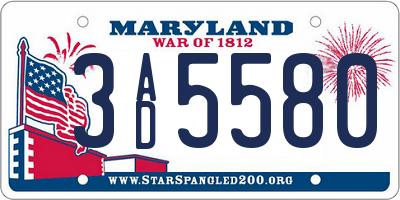 MD license plate 3AD5580