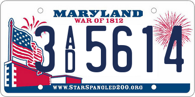 MD license plate 3AD5614