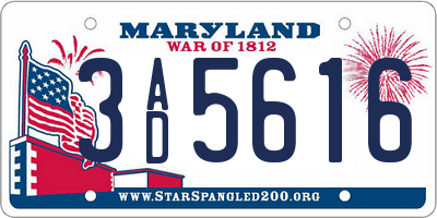 MD license plate 3AD5616