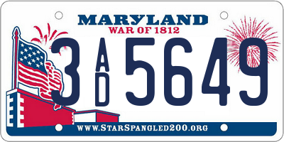 MD license plate 3AD5649