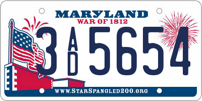 MD license plate 3AD5654