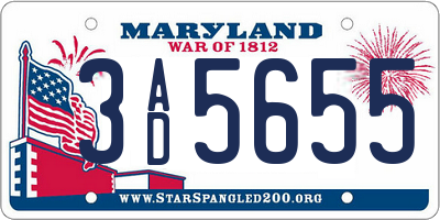 MD license plate 3AD5655