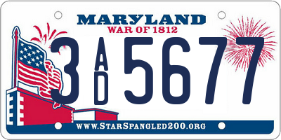 MD license plate 3AD5677