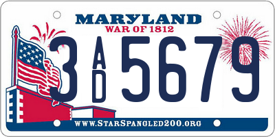 MD license plate 3AD5679