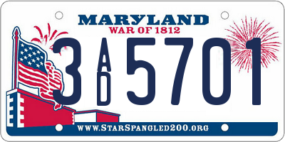 MD license plate 3AD5701