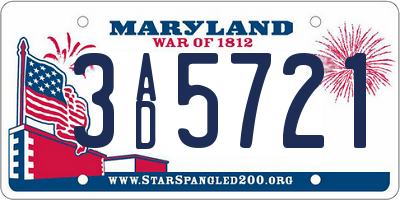 MD license plate 3AD5721