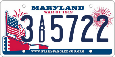 MD license plate 3AD5722