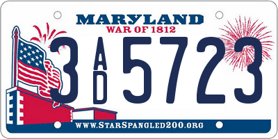 MD license plate 3AD5723