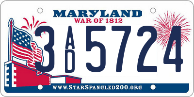 MD license plate 3AD5724